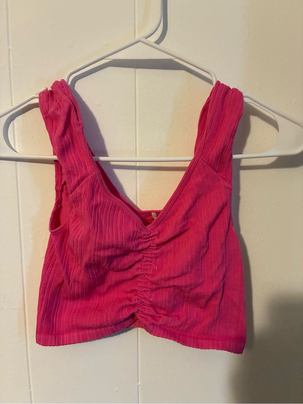 Bozzolo Pink Ruched Ribbed Crop Tank